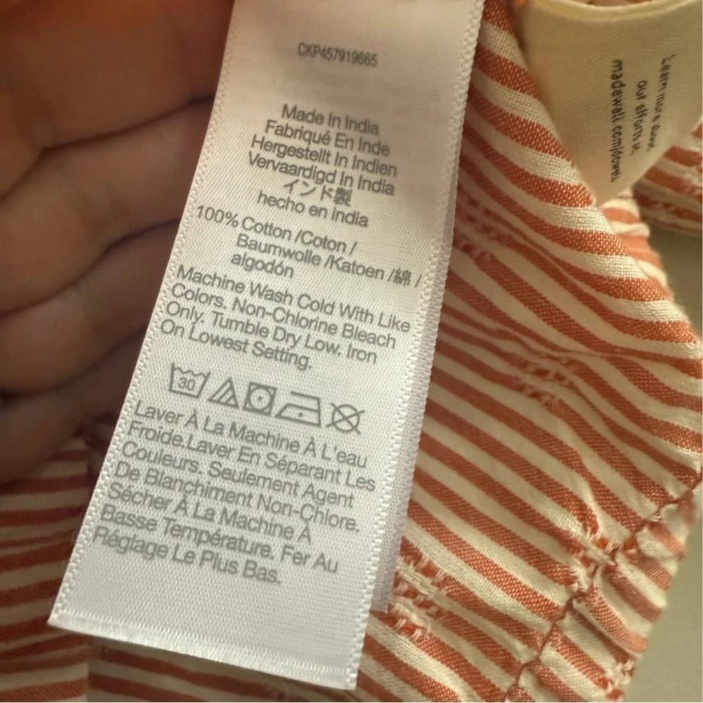 Madewell Puff Sleeve Button Front Cropped Embroidered Stripe Size Medium
